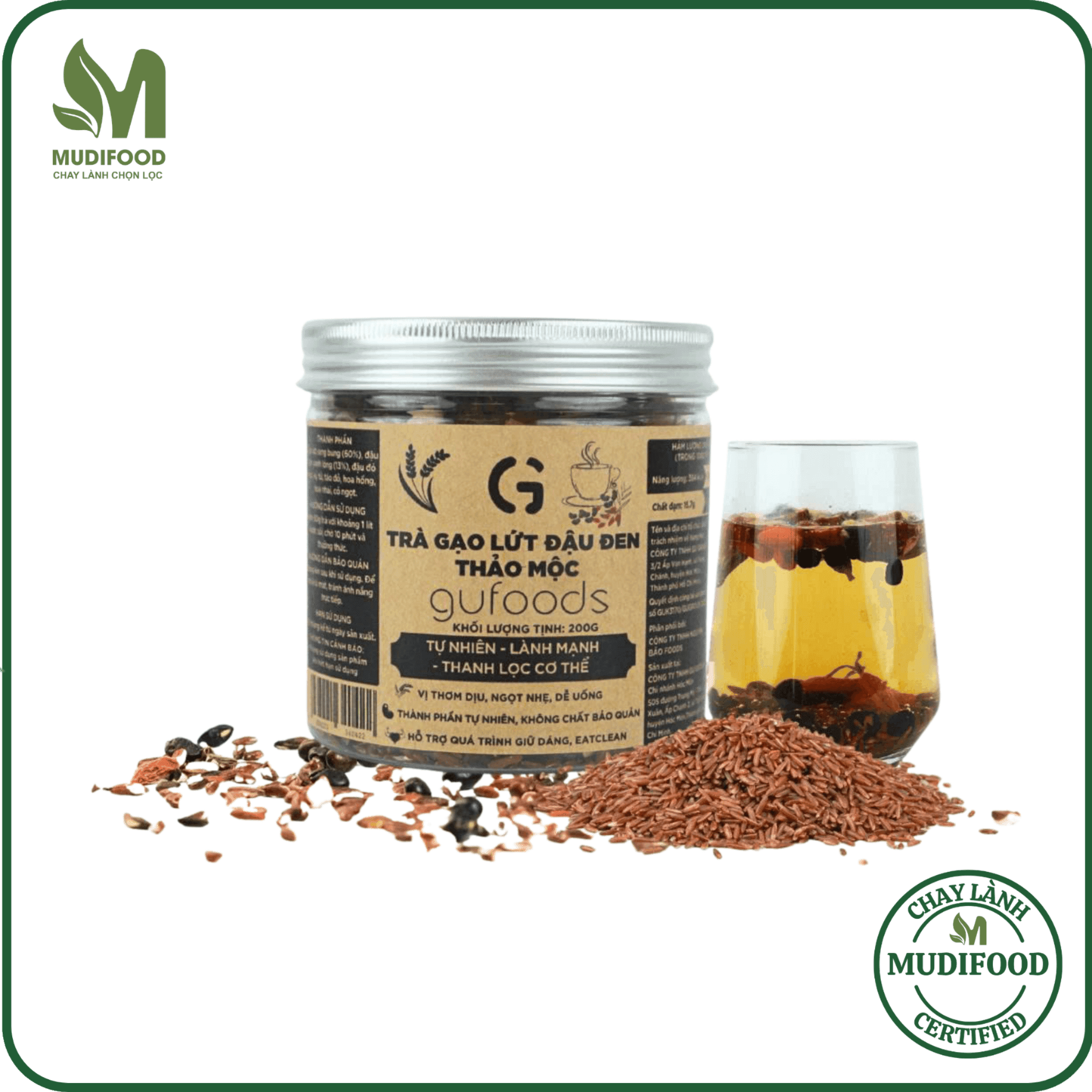 Vị Thảo Mộc Trà Gạo Lứt Đậu Đen GUfoods hũ 200g 500g Hỗ Trợ Giấc Ngủ Cải Thiện Tinh Thần Tốt Cho Sức Khoẻ 200g