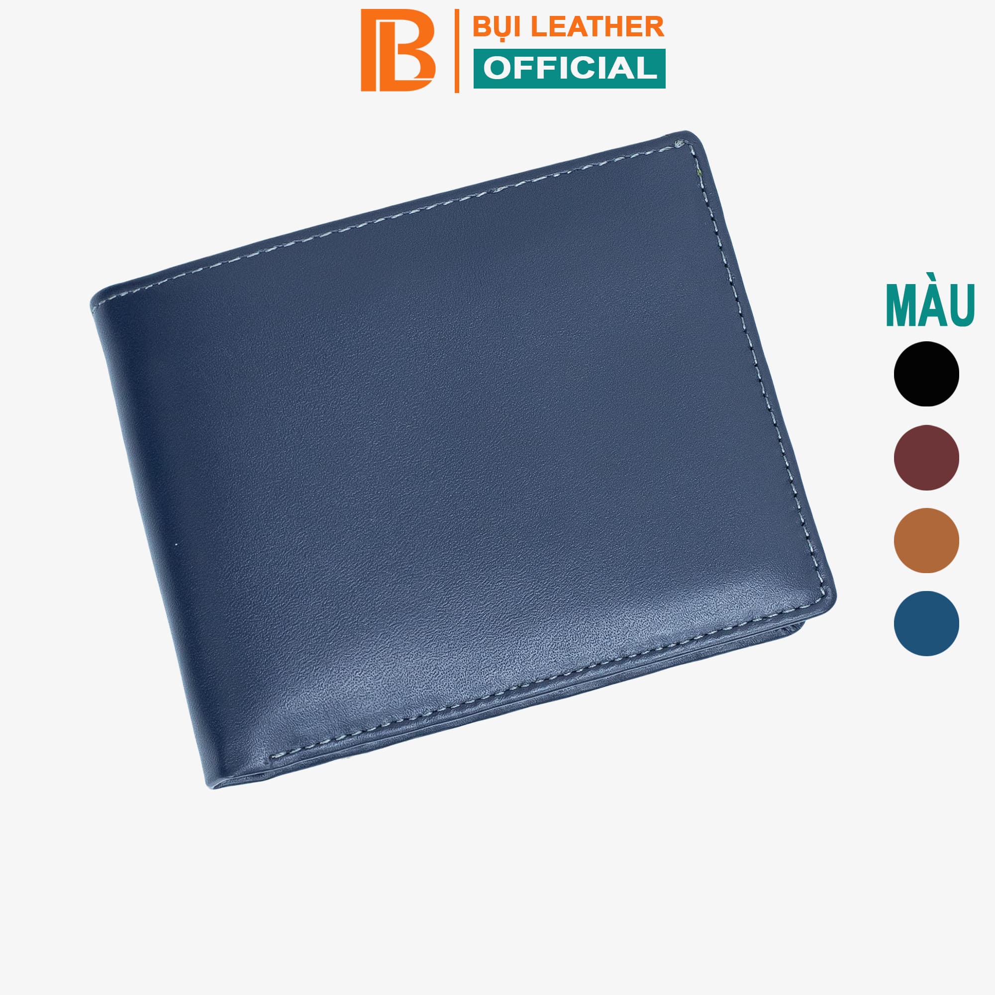Ví nam bóp nam da bò Nappa Bụi Leather V101 Ngang xanh navy