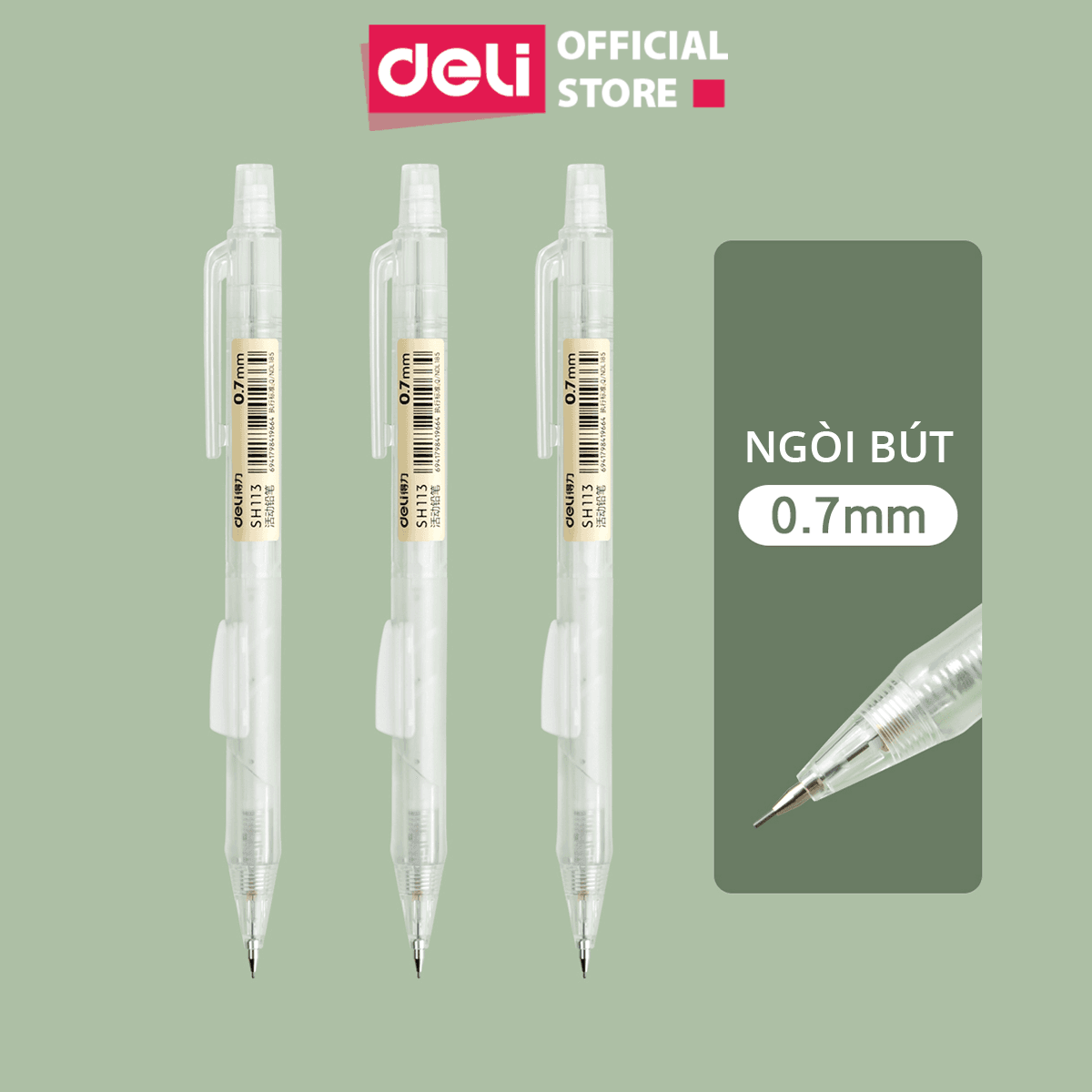 Bút Chì Kim Cơ Học Vỏ Trong Suốt 0.5mm 0.7mm Deli Cao Cấp Kèm Đầu Tẩy Dành Cho Học Sinh Văn Phòng SH102 SH103 SH112 SH113 Bấm thân 0.5mm