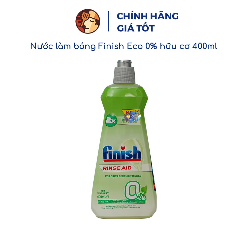 Nước làm bóng Finish Eco 0 400ml hữu cơ trợ xả dùng cho máy rửa bát an toàn thân thiện với môi trường bóng finish eco 400ml