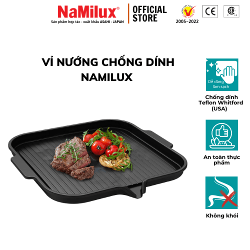 Vỉ Nướng Chống Dính Không Khói NaMiluxPhủ Lớp Chống Dính Teflon WhitfordCó Rãnh Thoát Mỡ