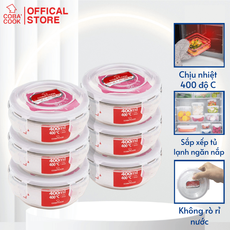Bộ 6 hộp thủy tinh hình tròn 400 ml COBACOOK CCR46