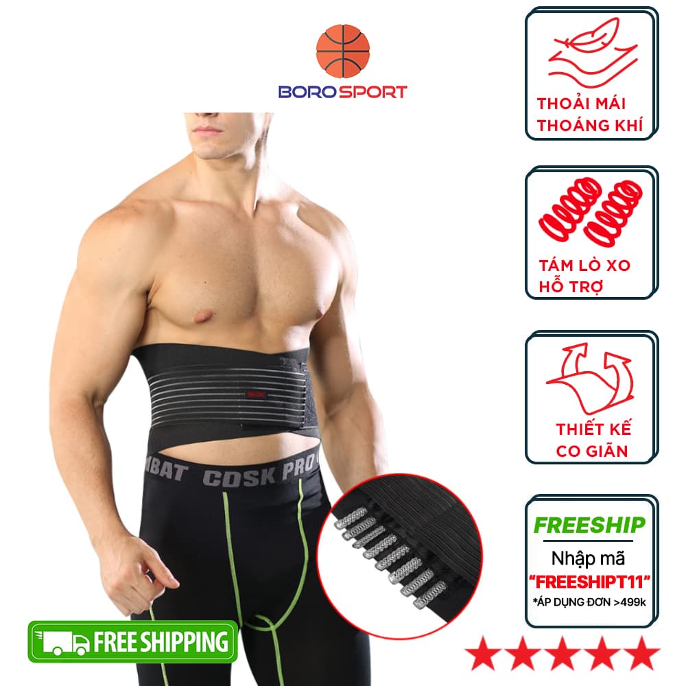 Băng quấn bụng và lưng đai lưng bảo vệ cột sống tập gym thể thao chống chấn thương đau lưng 2 dây nén H11 CLEACCO BORO SPORT Đen S