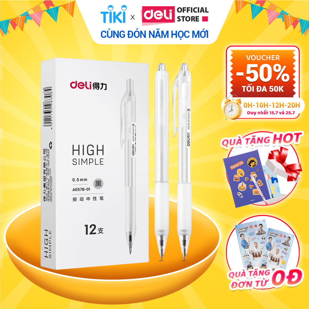 Bút Bi Nước Mực Gel Bấm Ngòi 0.5mm Deli Thiết Kế Vỏ Trong Suốt Phù Hợp Văn Phòng Sinh Viên Học Sinh Ghi Chép Sổ Tay A057B Bút Mực Đen 1 cây