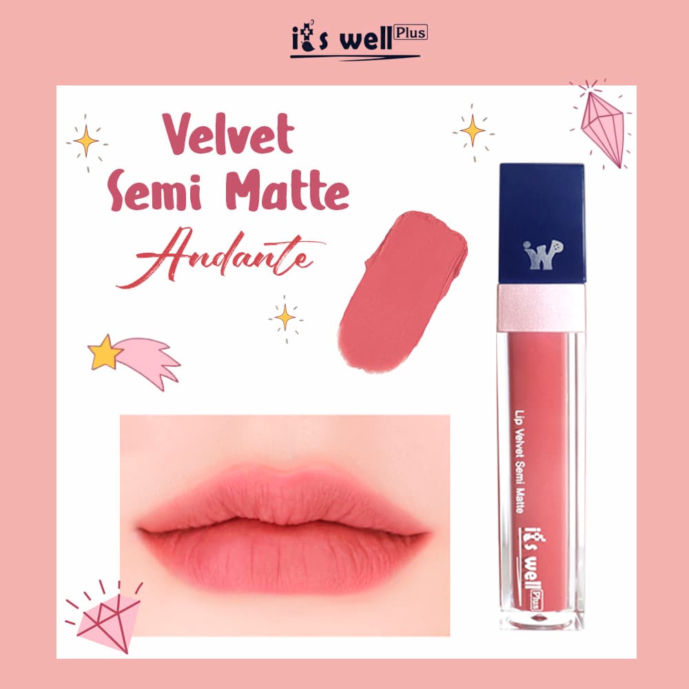 Son Kem Lì its Well plus Lip Velvet Semi Matte 8g LIP V1 Andante Nude Hồng Đất