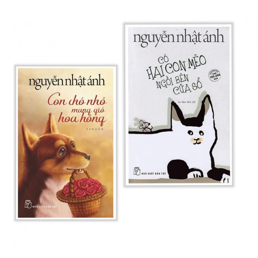 Combo Sách Hay Của Nguyễn Nhật Ánh Có Hai Con Mèo Ngồi Bên Cửa Sổ Con Chó Nhỏ Mang Giỏ Hoa Hồng Tặng Kèm Postcard Greenlife