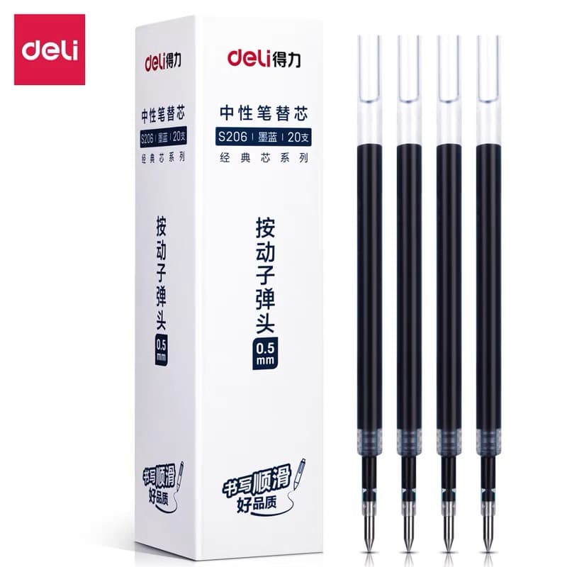 Combo 1 10 20 Ngòi Ruột Bút Bi Nước Mực Gel Deli Mực Xanh Đen Đỏ Nhiều kích cỡ Mực đều viết trơn tru sử dụng lâu dài Ngòi béo S260 Màu đen 10 ruột