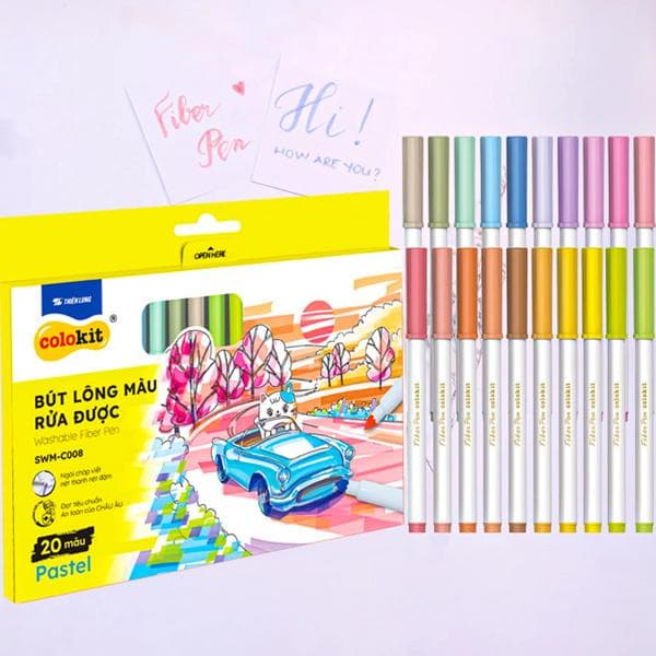 Hộp 20 Bút Lông Màu Pastel Rửa Được Washable Fiber Pen Colokit SWM C008