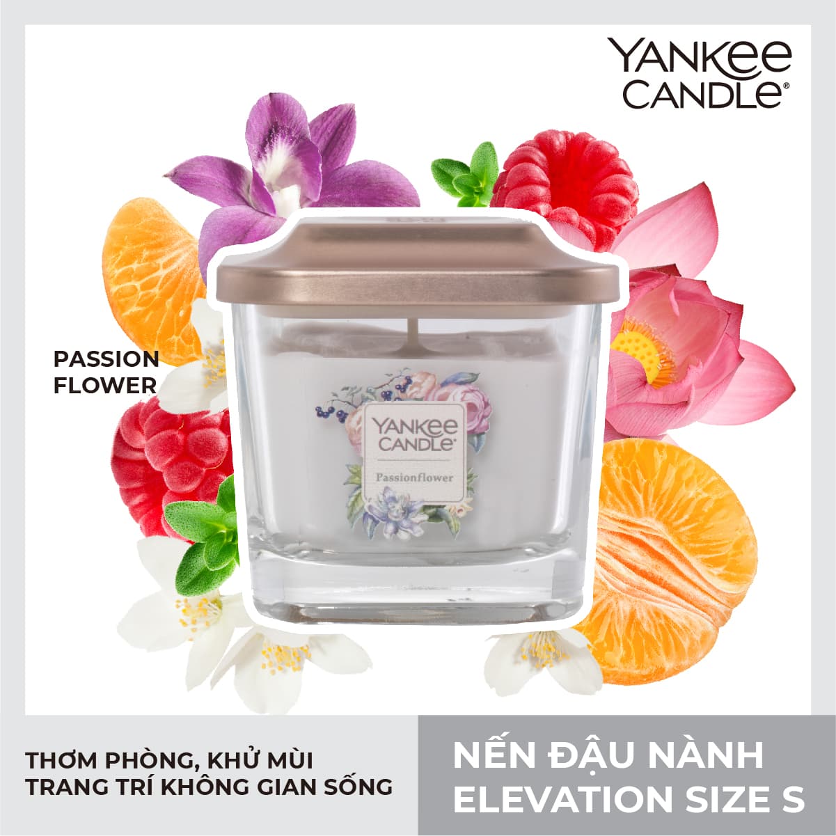 Nến ly vuông Elevation Yankee Candle size S Passion Flower 96g
