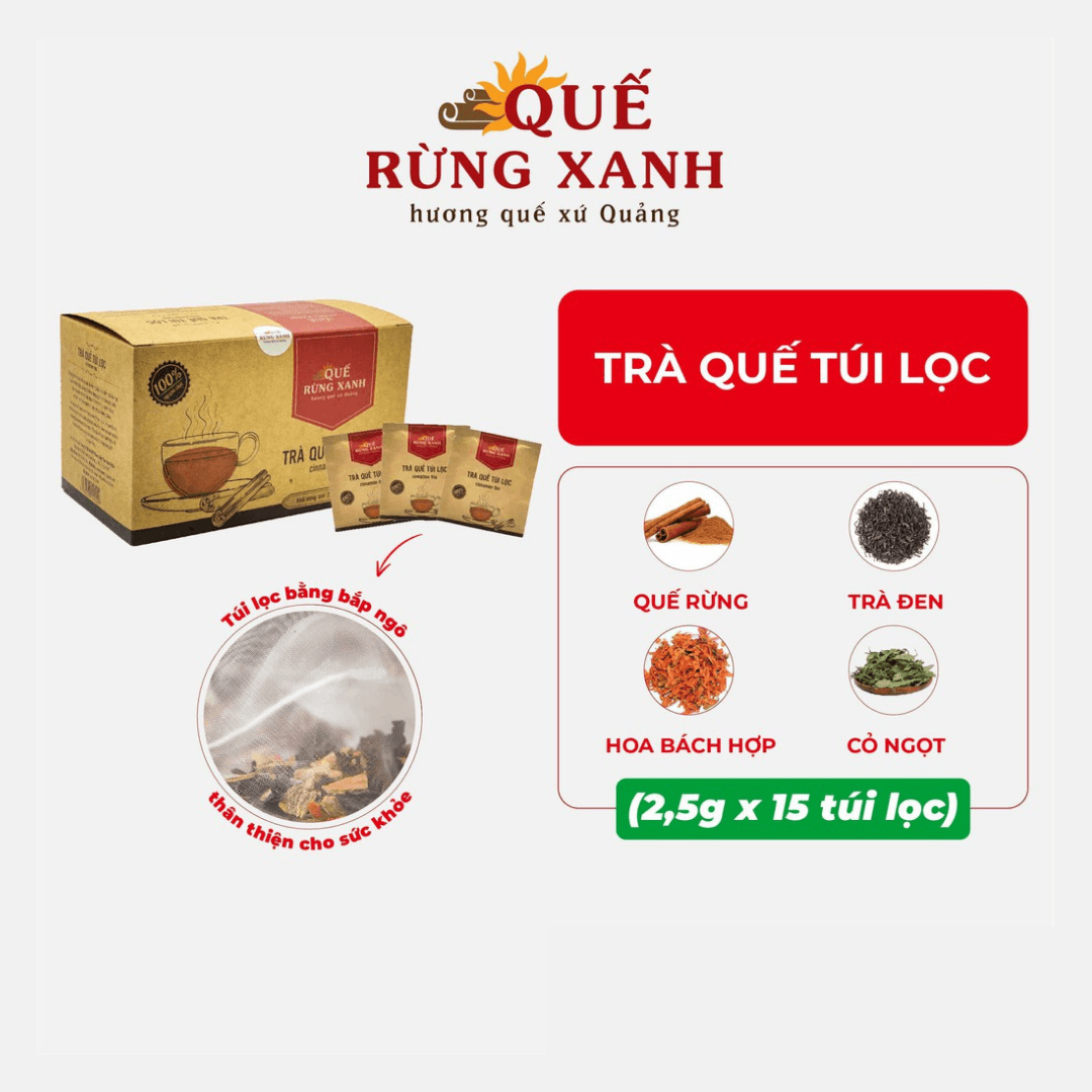 Trà Quế giúp giảm cân giúp lưu thông máu tăng kháng thể ổn định đường huyết ngủ ngon hơi thở thơm hương Quế Rừng Xanh Quế rừng Trà Bồng Quảng Ngãi món quà về sức khỏe và tinh thần