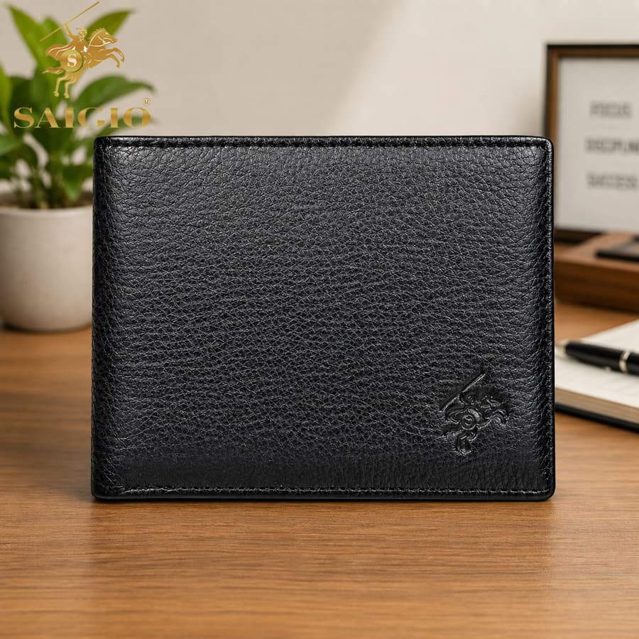 Ví Da Nam Mềm Mại GENTLE Size Lớn Da Bò 100 Thiết Kế Nhiều Ngăn Đựng Giấy Tờ Xe Đựng Tiền và Thẻ Tiện Dụng Dáng Ngang Gập 2 SAIGIO Đen