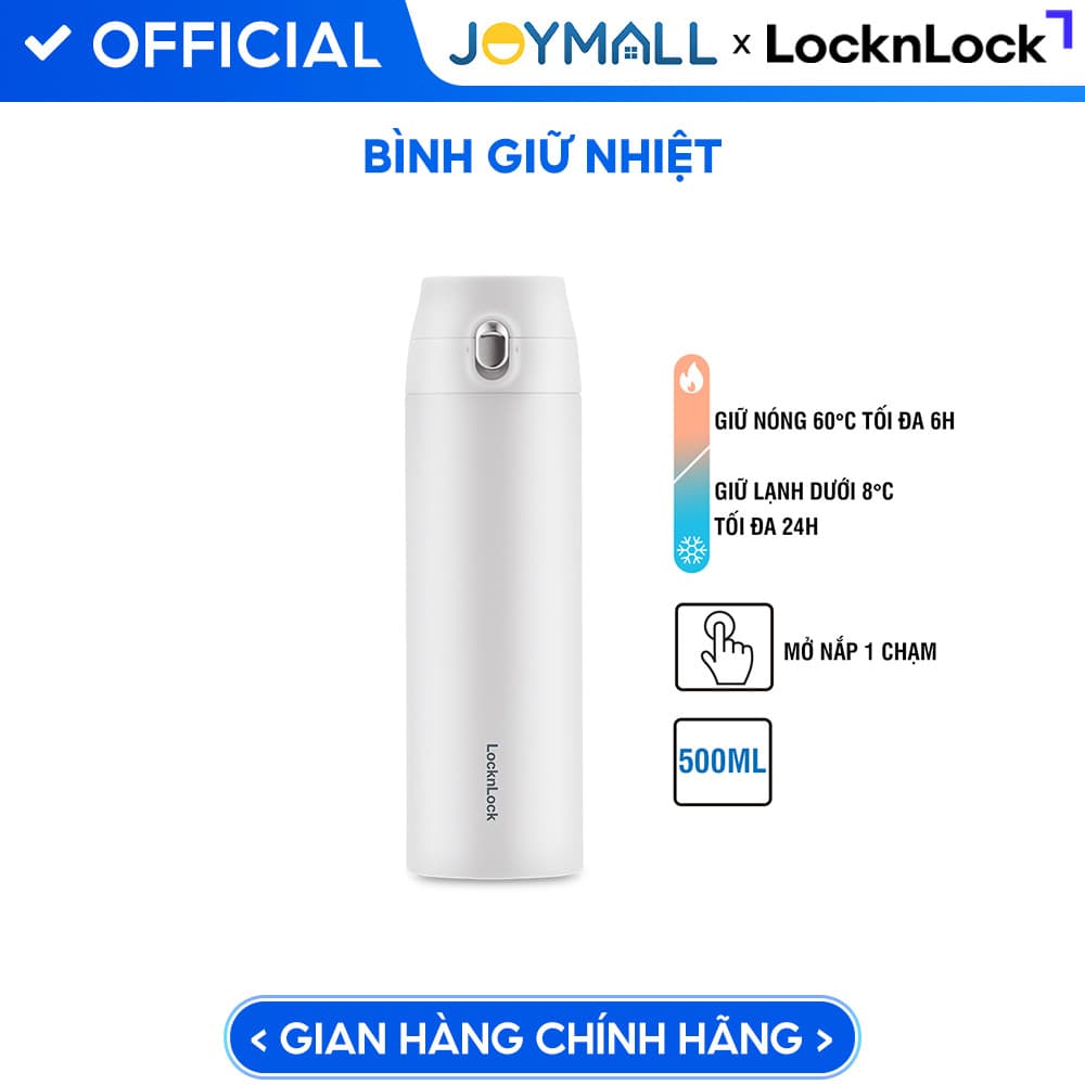 Bình Giữ Nhiệt LocknLock Featherlight One touch Tumbler 500ml LHC3257WHT Màu trắng