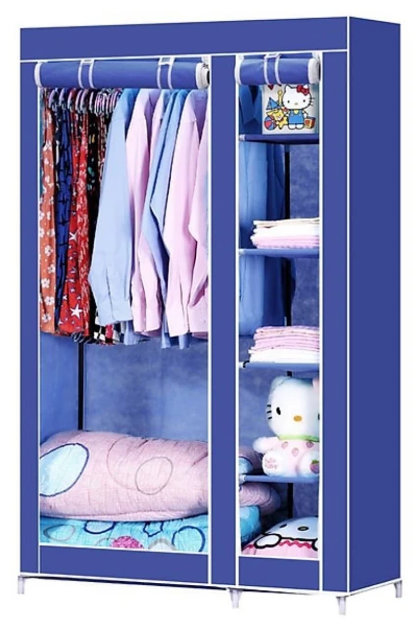 Tủ Vải Áo Quần Đa Năng Tiết Kiệm Diện Tích Khung Sắt Chắc Chắn Vải Chống Thấm MINIIN Màu xanh dương 2 buồng