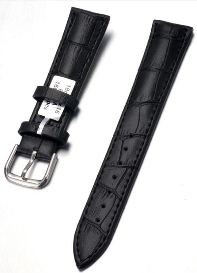 Dây da đồng hồ nam nữ da bò thật dập vân cá sấu bền đẹp Đen 22mm