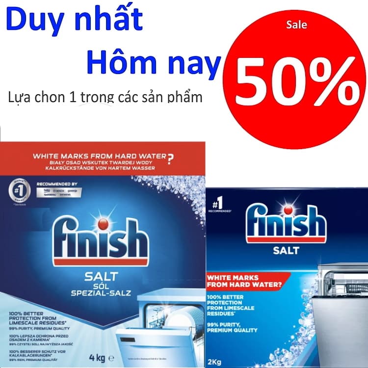 Muối rửa bát Finish Dishwasher Salt 4kg dùng cho máy rửa bát muối finish 2kg làm mềm nước nhập khẩu Muối Finish 2kg