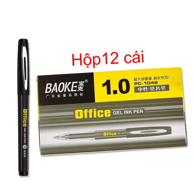 Bút bi gel mực nước nét to ngòi 1mm Baoke 1048 Mực đen