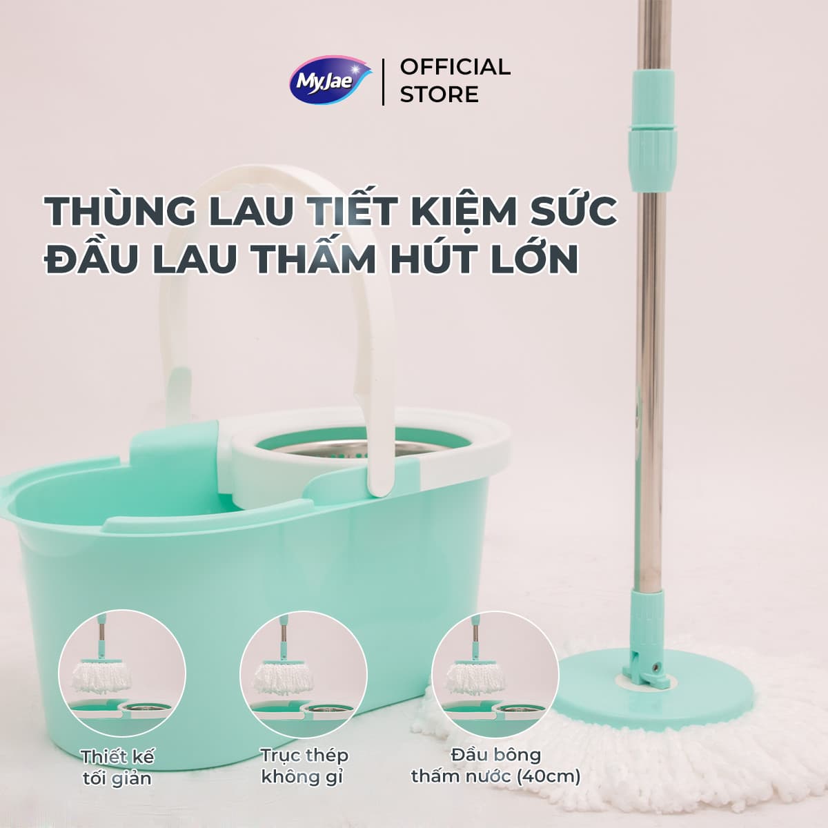 Bộ Lau Nhà MyJae Sợi Microfiber Xoay 360 Độ Thông Minh Lau Sạch Nhanh Khô 134cm