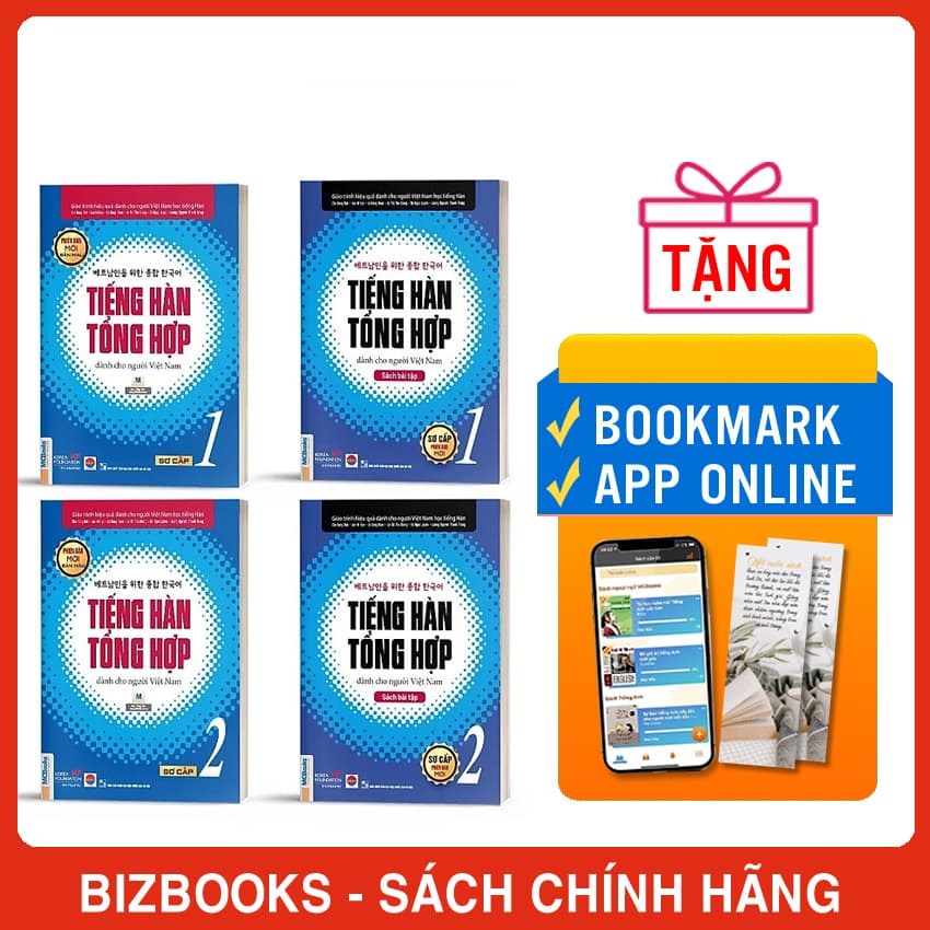 Combo 4 Cuốn Tiếng Hàn Tổng Hợp Sơ Cấp 1 và 2 Bản Màu Học Kèm App Và Khóa Học Online