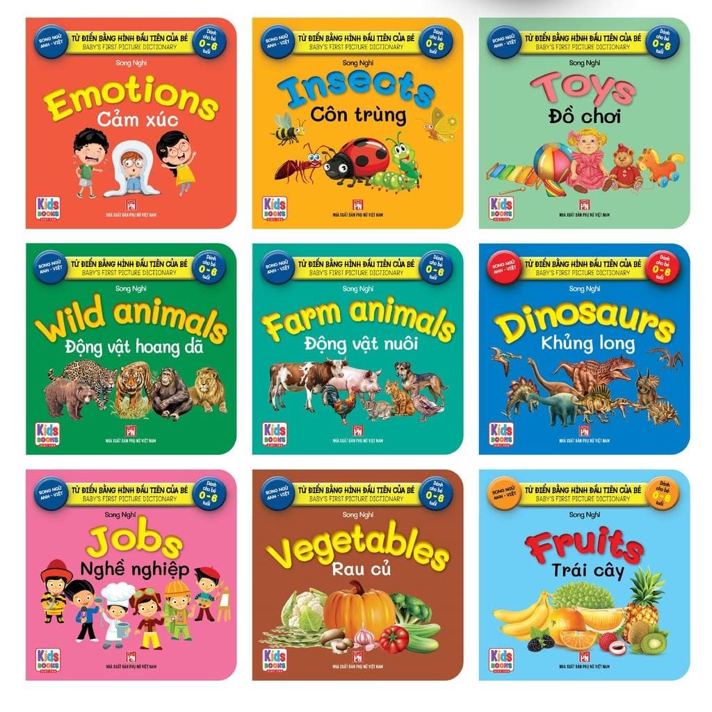Sách combo 9 Quyển Từ Điển Bằng Hình Đầu Tiên Của Bé Từ 0 6 tuổi Song Ngữ Anh Việt Các trang đều là Bìa Cứng vàng