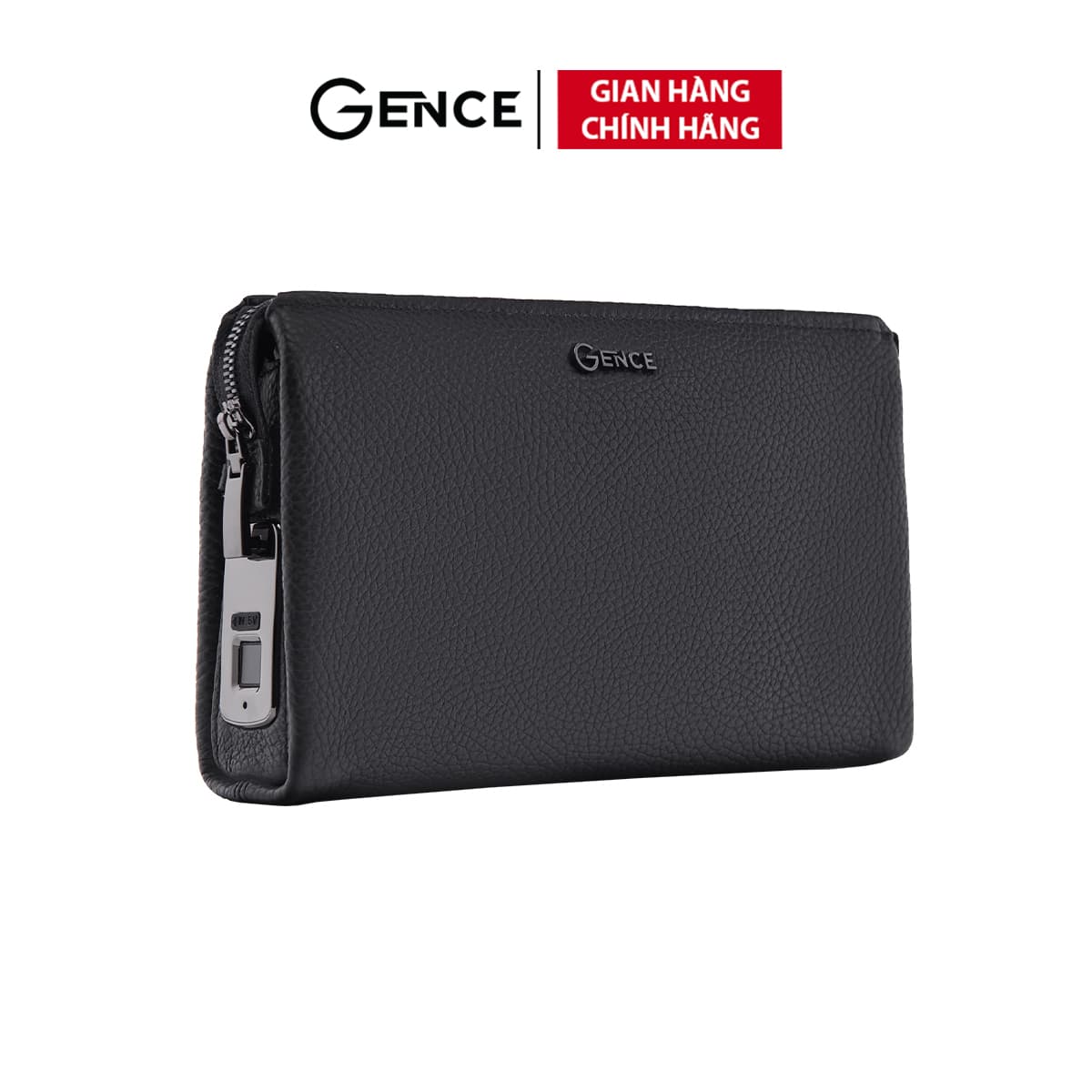 Ví Cầm Tay Clutch Nam GENCE RB06 Da Bò Khóa Vân Tay Cao Cấp Màu Đen Khóa vân tay