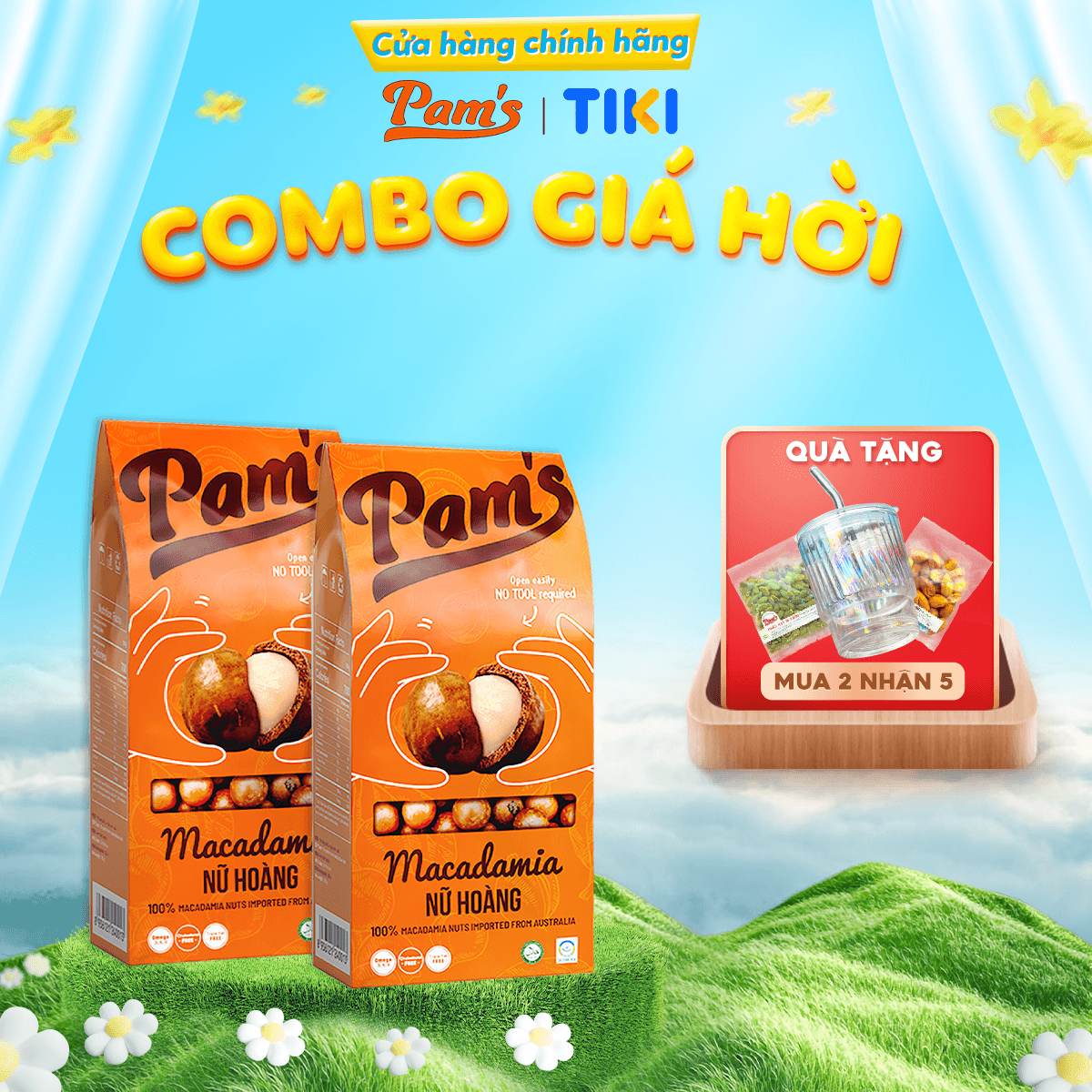 COMBO 2 Maccadamia Nữ Hoàng Nhập Khẩu Úc Pams250g Tách Tay Sấy Chín Thơm Ngon