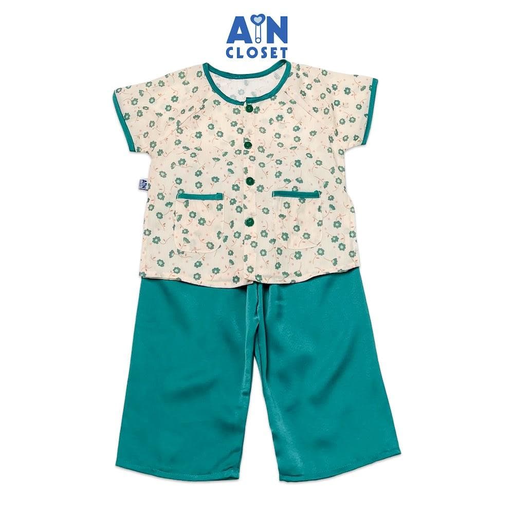 Bộ quần áo bà ba dài tay ngắn bé gái họa tiết Hoa xanh lụa AICDBGN6FYH3 AIN Closet Size 3 10 13kg