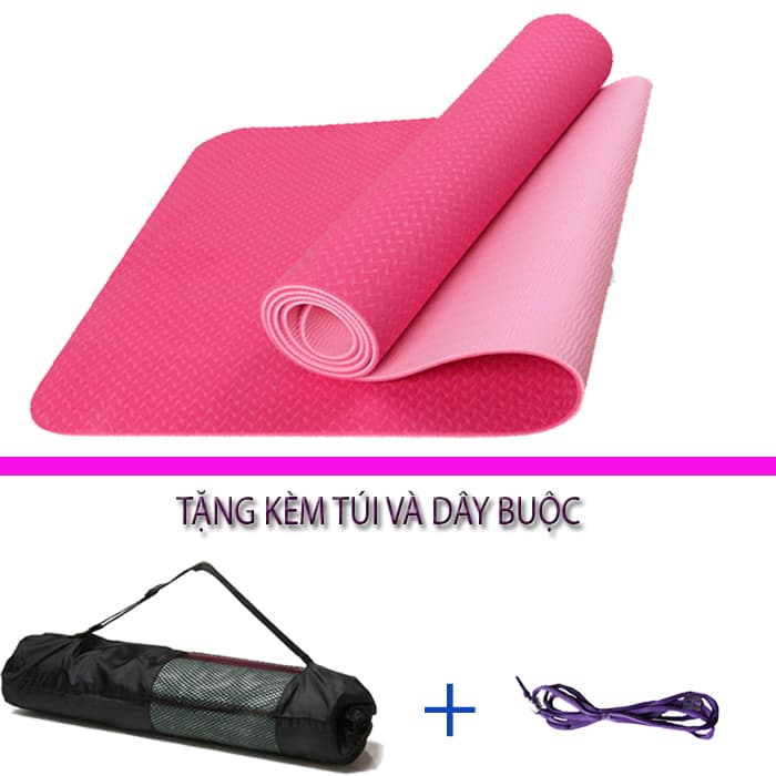 Thảm Tập Yoga Và Gym Chất Liệu Cao Cấp TPE 6mm 2 Lớp DNS012 Đại Nam Sport Chống Trơn Tặng Kèm Túi Và Dây Buộc có túi Hồng