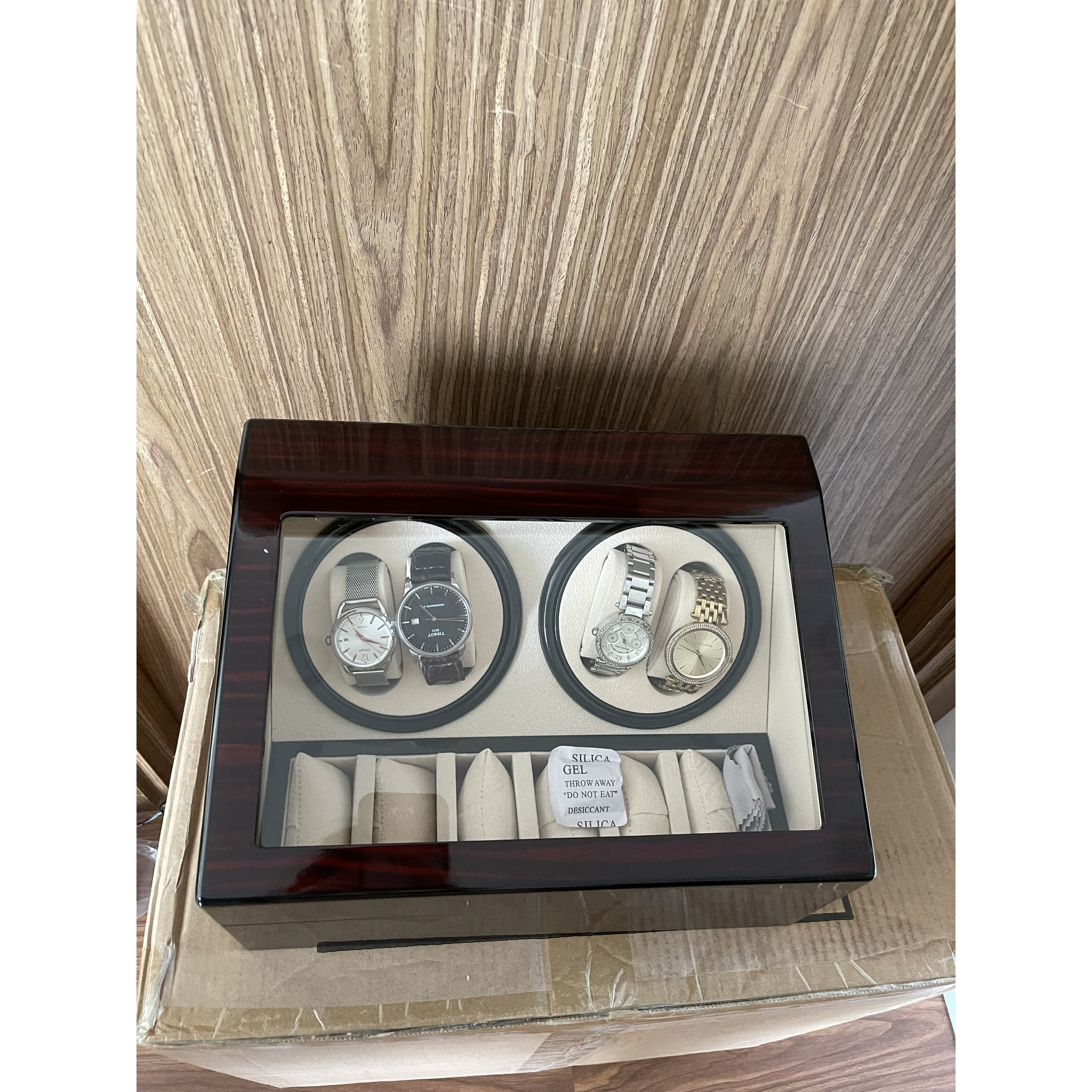 Hộp Đựng Đồng Hồ Cơ 4 Xoay Và 6 Trưng Bày Gỗ Cao Cấp Màu Nâu