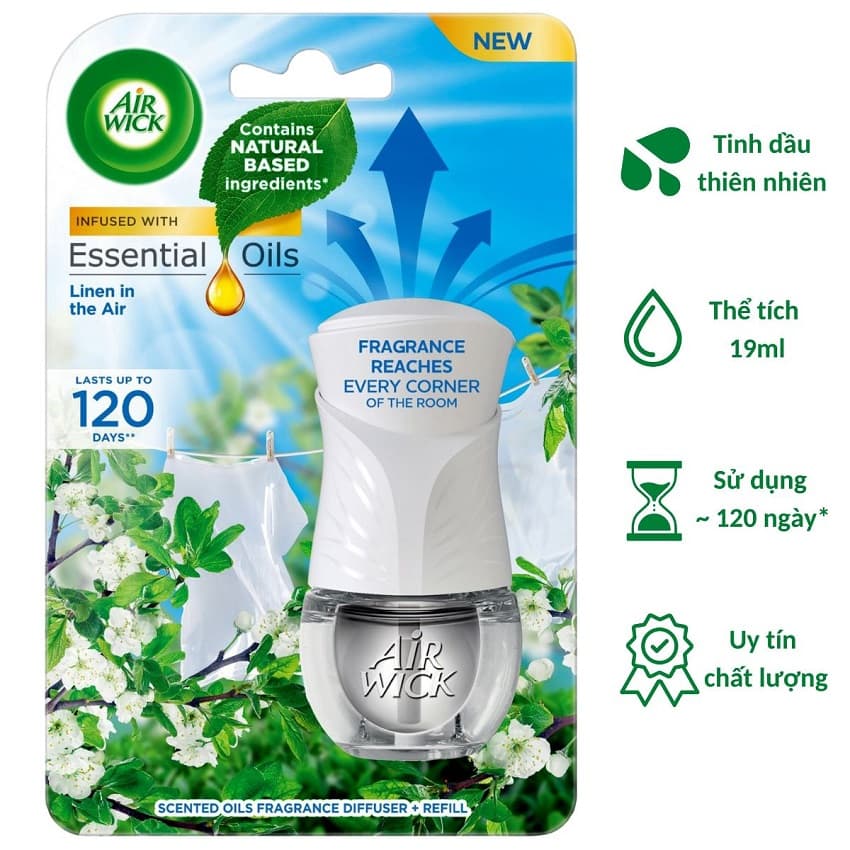 Bộ Tinh Dầu Cắm Điện Air Wick AWK2236 Linen in the Air 19ml Hương hoa táo sử dụng điện 220V