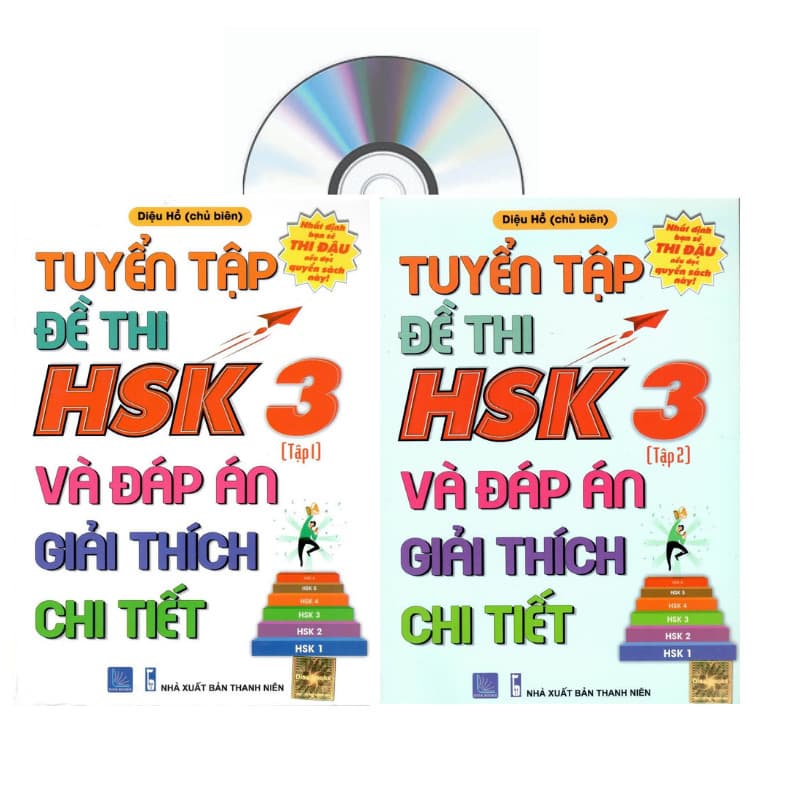 Combo 2 sach Bộ đề tuyên tâp đê thi năng lực Hán Ngữ HSK 3 va đap an giai thich chi tiêt DVD tai liêu