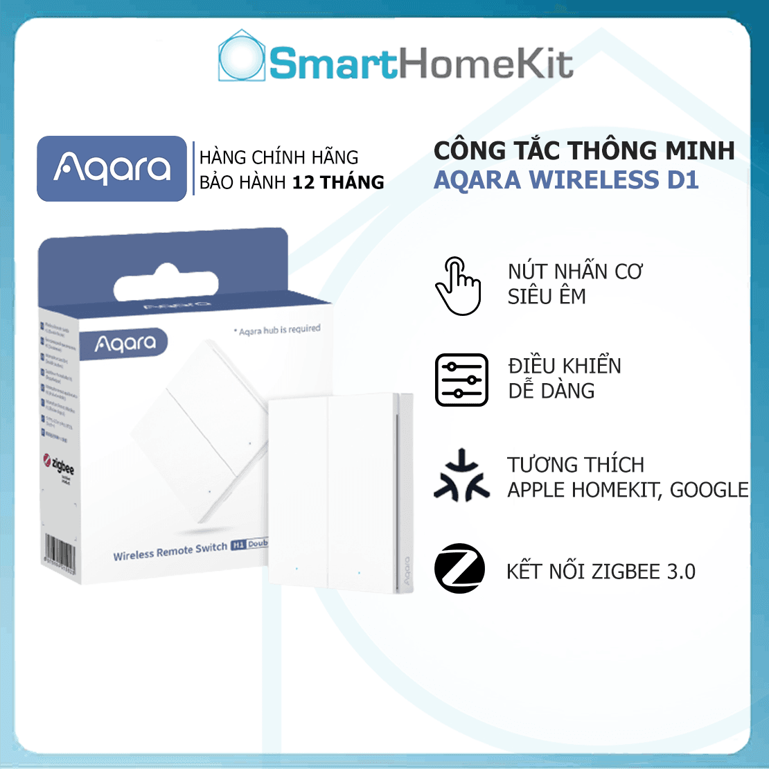 Công tắc ngữ cảnh không dây Aqara H1 Smart Wireless Switch Zigbee Hàng Quốc Tế 2 nút trắng
