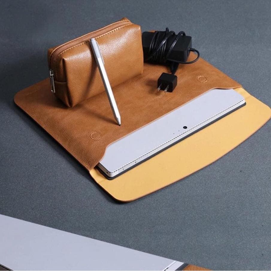 Bao da Cặp da túi da chống sốc cho Macbook Surface Pro Laptop Tặng kèm ví đựng sạc chuột Macbook Pro 13 inch đời 2020