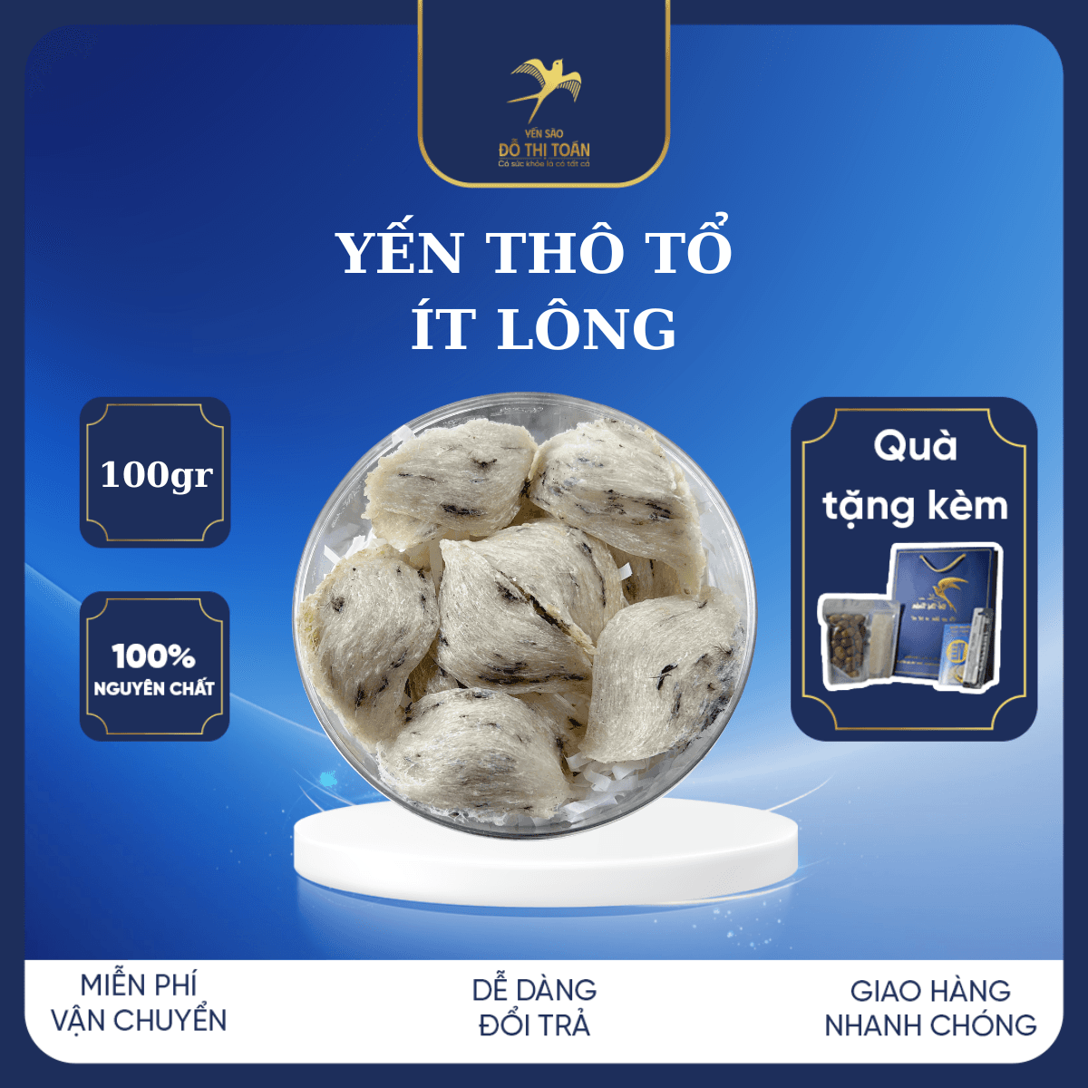 Yến thô ít lông hộp 100gr Ăn tổ yến giúp đẹp da Tốt cho hệ hô hấp tặng kèm đường táo nhíp Yến sào cao cấp Đỗ Thị Toán