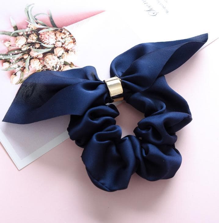 Dây buộc tóc Scrunchies lụa bóng dễ thương có nhẫn HD82 Xanh cô ban đậm