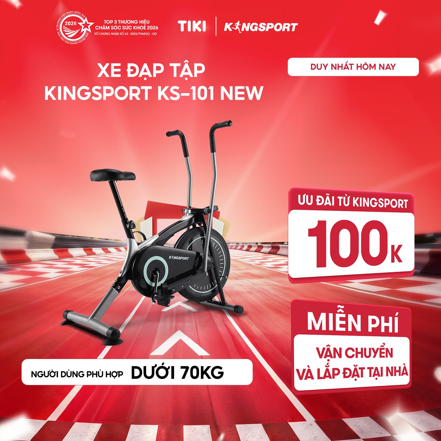 Miễn phí lắp đặt Xe đạp tập KINGSPORT KS 101 tập luyện toàn thân tích hợp đồng hồ đo lường chỉ số cân nặng phù hợp từ dưới 75kg