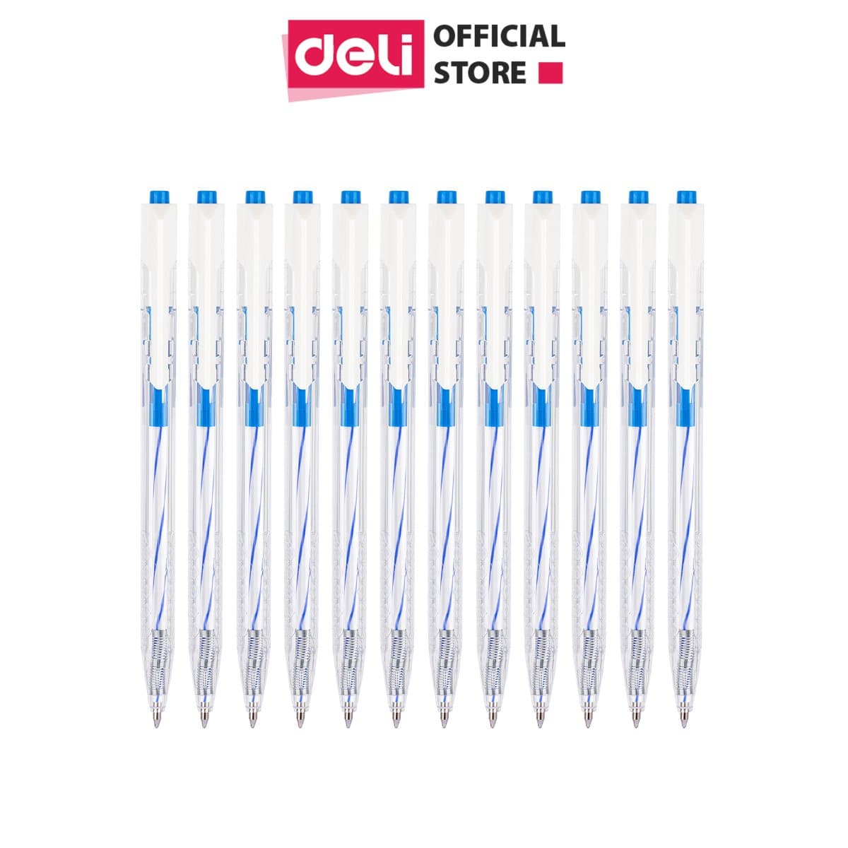 Combo 12 chiếc bút bi dầu dầu đầu ngòi 0.7mm bấm Deli Mực xanhđenđỏ EQ24 1 hộp 12 chiếc Xanh