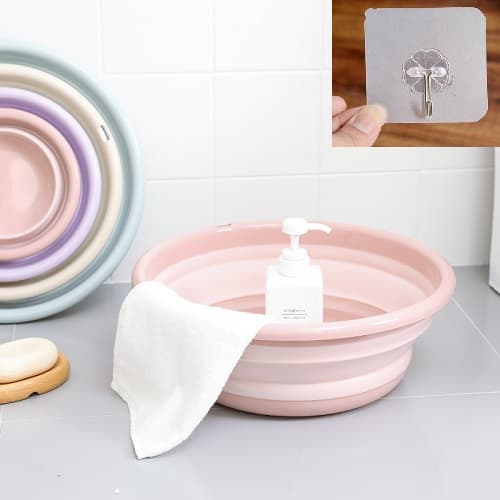 Thau Chậu Nhựa Gấp Gọn Đa Năng Dùng Trong Bệnh Viện Trường Học Công Sở Tặng Kèm Móc Treo Dán Tường PaKaSa Màu ngẫu nhiên Loại Lớn 12x35cm