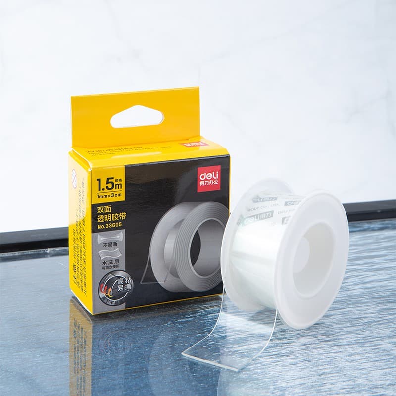 Băng Keo Dán Băng Dính 2 Mặt Nano Trong Suốt Đa Năng Siêu Dính Chống Nước Deli Nhiều Kích Cỡ 5m3cm1mm 33612