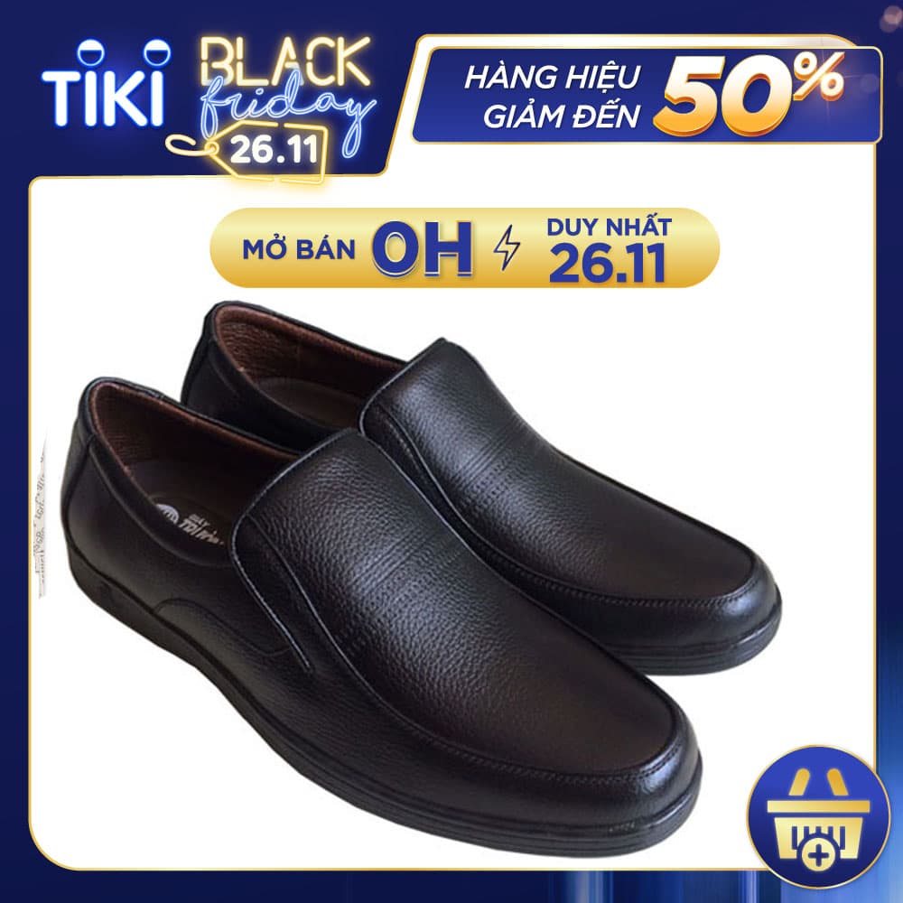 Giày tây nam công sở Trường Hải mũi tròn màu đen da bò thật mềm mại không bong tróc đế cao su chống mòn không trơn GT0231 Đen 43