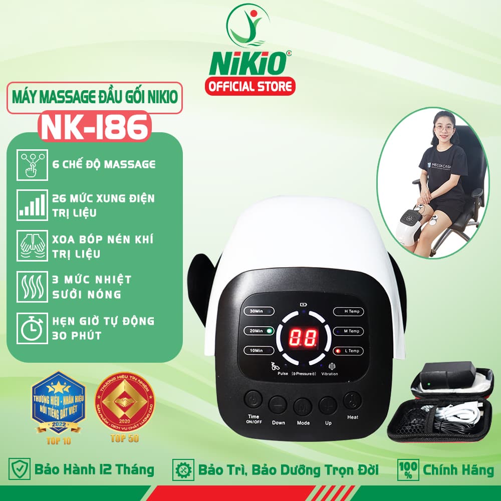Máy Massage Đầu Gối Nikio NK 186 Công Nghệ Rung Túi Khí Xoa Bóp Nhẹ Nhàng Giúp Khớp Gối Thư Giãn Giảm Đau Nhức Kết Hợp Miếng Dán Xung Điện Matxa Giãn Cơ Giảm Đau Nhức Toàn Thân Dòng Pin Sạc