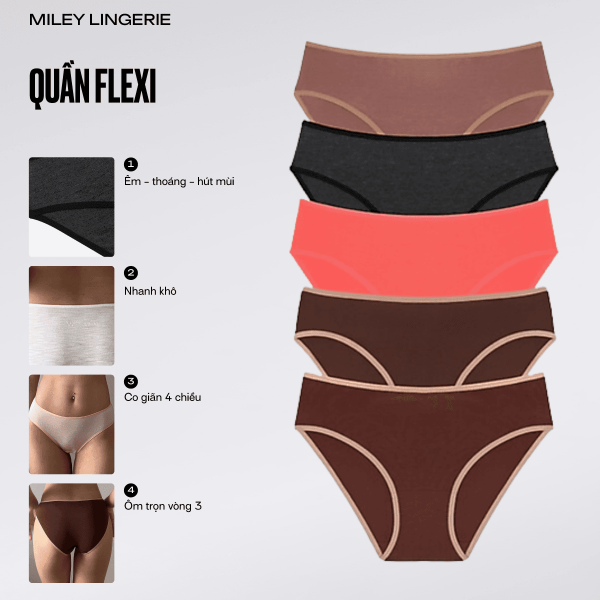 Combo 5 Quần Lót Nữ Cotton Flexi Miley Lingerie Giao màu ngẫu nhiên M