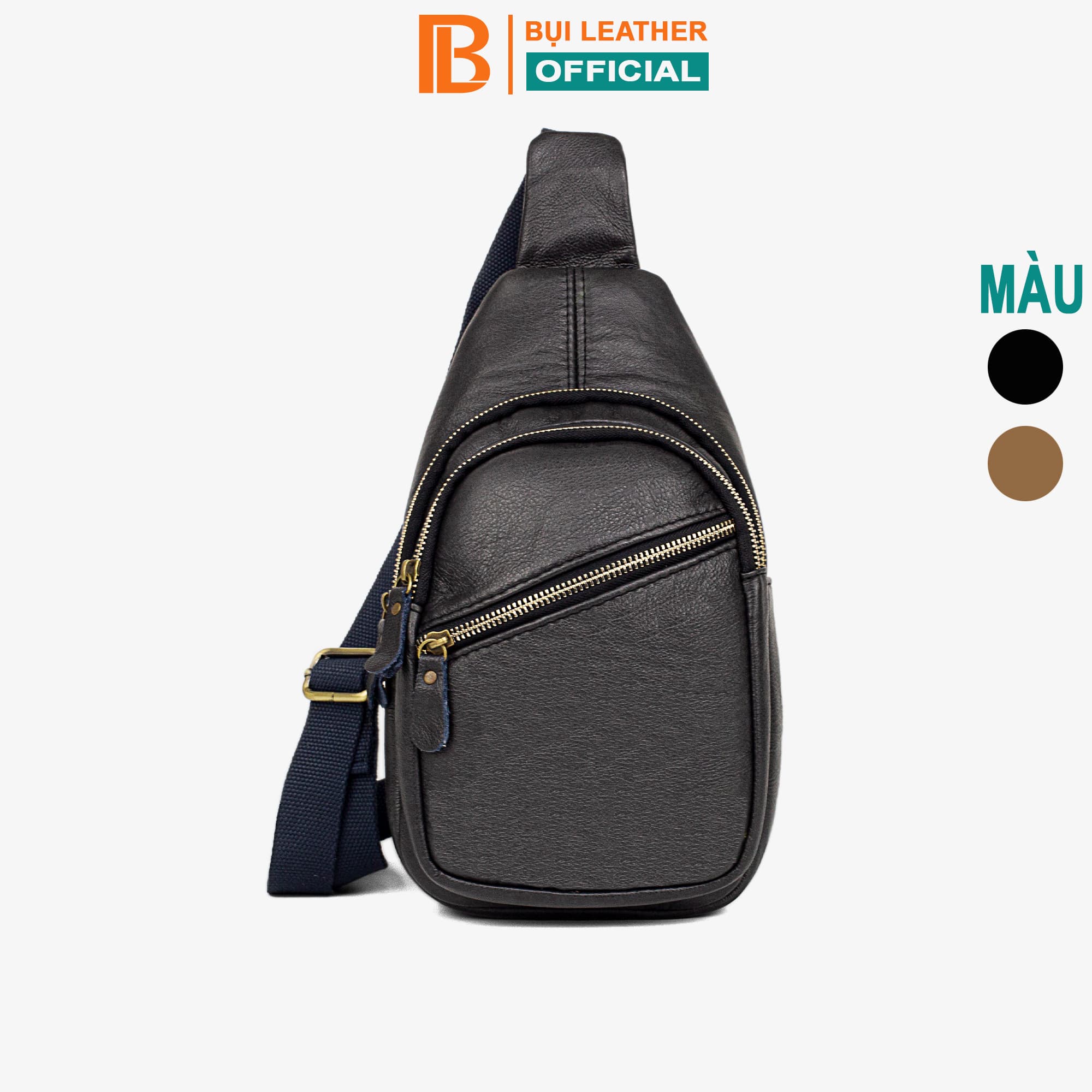 Túi đeo chéo nam Da bò thật Bụi Leather DC106 Nhiều ngăn tiện dụng Unisex Màu đen