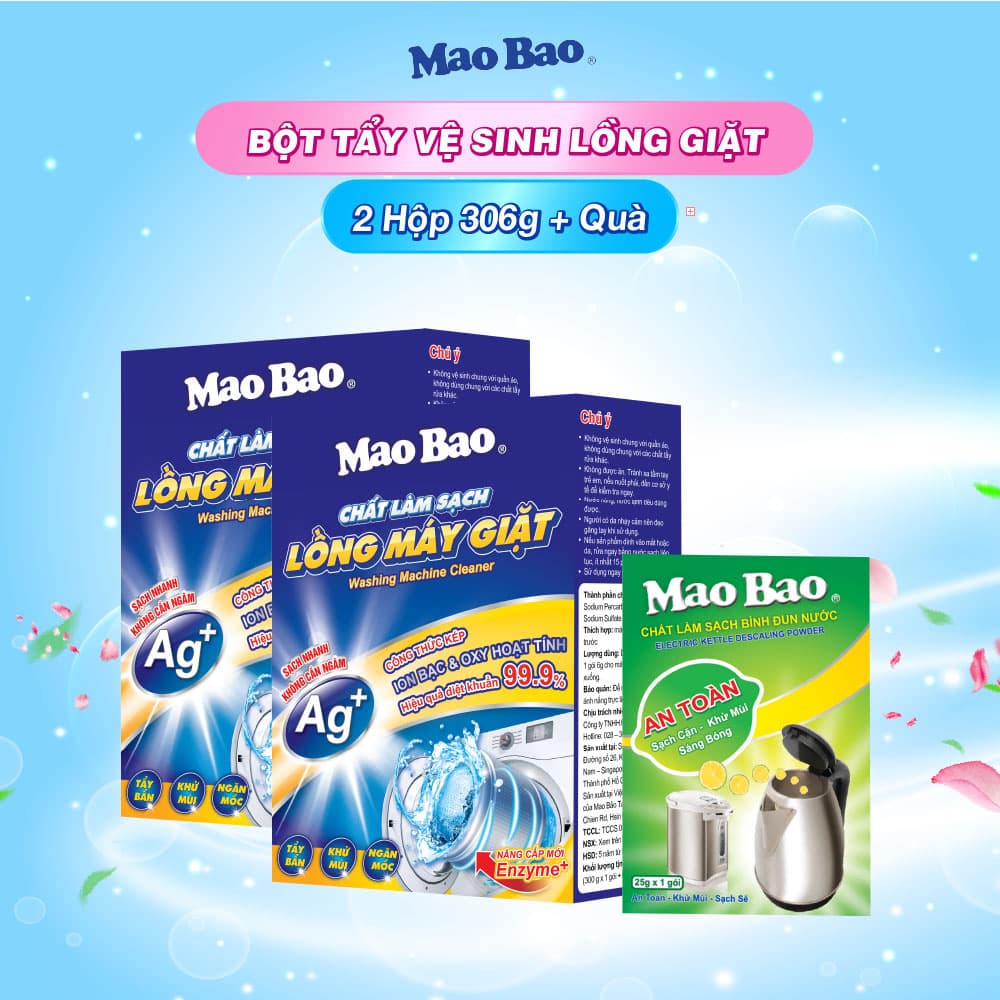 Combo 02 Hộp Vệ Sinh Lồng Máy Giặt Ag Mao Bao 306g Tặng Chất Làm Sạch Bình Đun Nước 25g x 1 gói