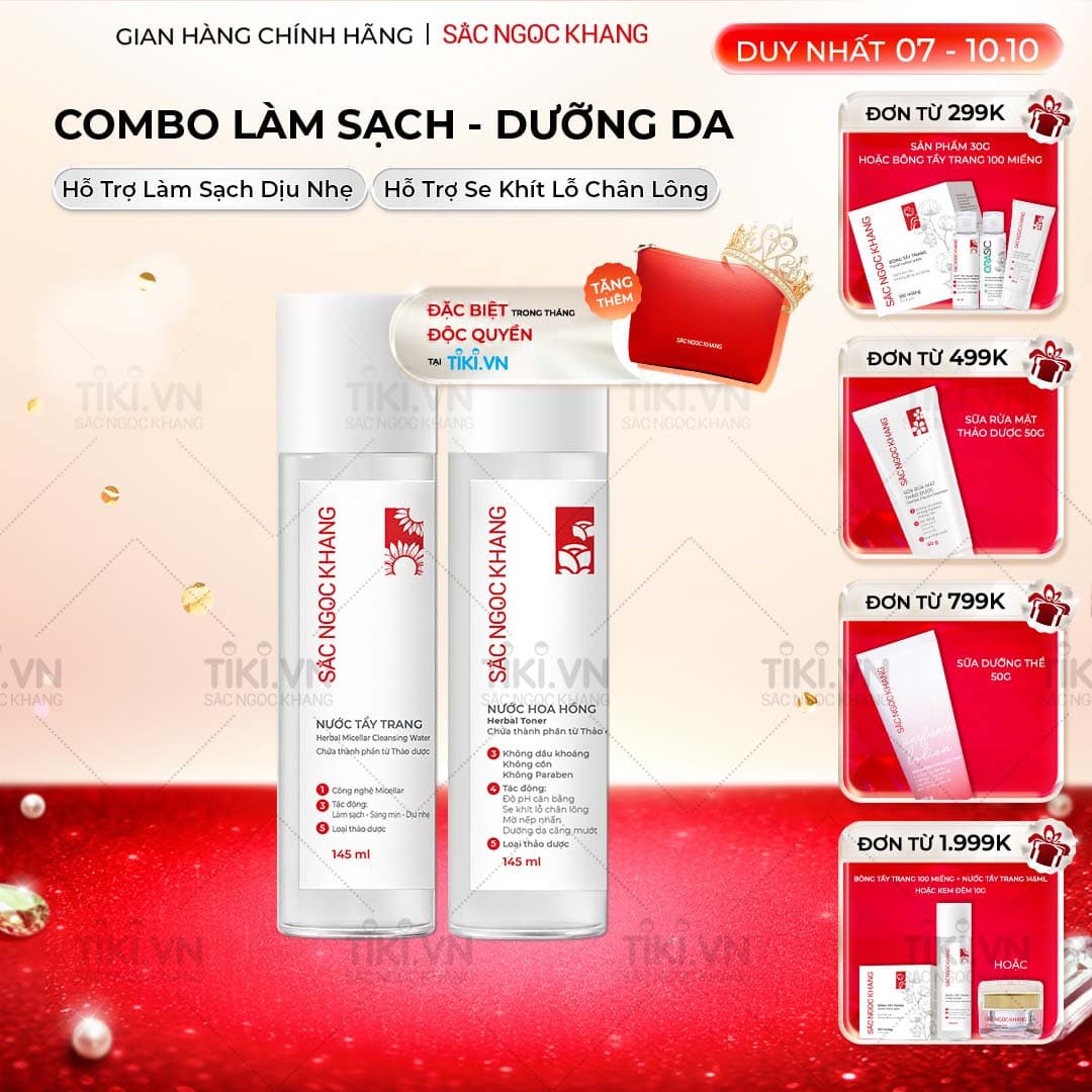 Bộ đôi làm sạch và dưỡng ẩm Sắc Ngọc Khang Nước tẩy trang 145ml Nước hoa hồng 145ml
