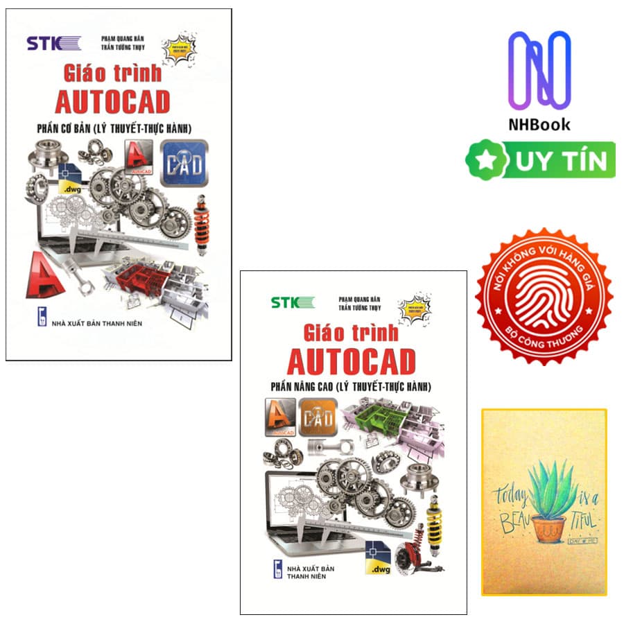 Combo Giáo Trình AutoCAD Phần Cơ Bản Lý thuyết Thực Hành Và Giáo Trình AutoCAD Phần Nâng Cao Lý thuyết Thực hành. Tặng sổ tay xương rồng