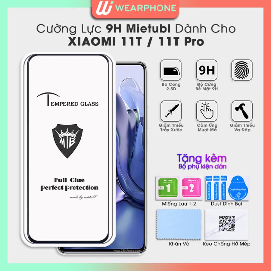 Miếng dán màn hình Kính Cường Lực 9H Full Màn Hình Dành Cho Xiaomi 11T Xiaomi 11T Pro Xiaomi 11T