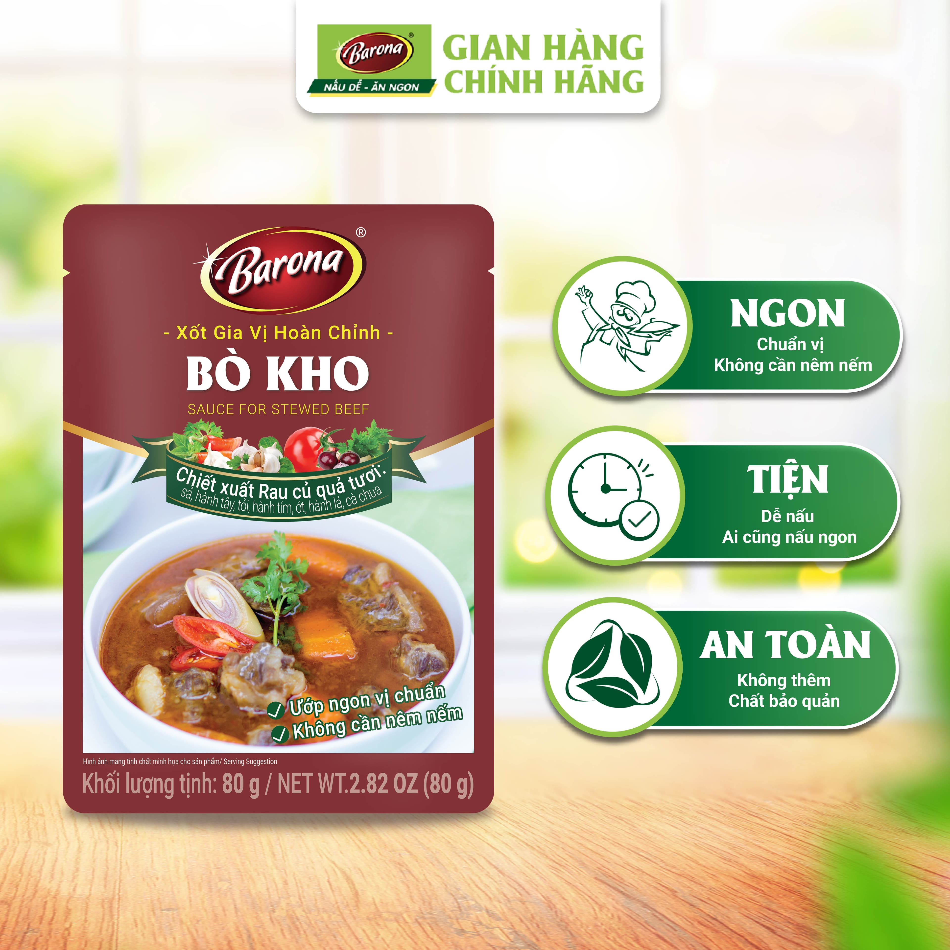 Gia Vị Bò Kho Barona 80g ươp ngon chuẩn vị không cần nêm nếm Combo 3