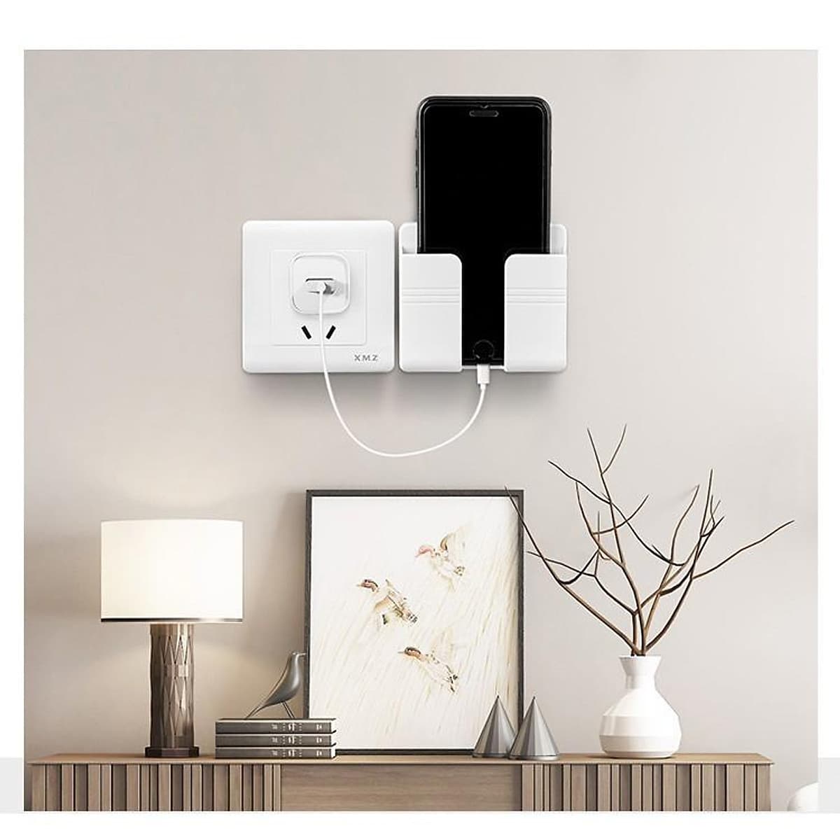 Kệ Dán Tường Để Remote Giá Đỡ Sạc Điện Thoại Có Móc Treo Giữ Dây Điện MINIIN 1