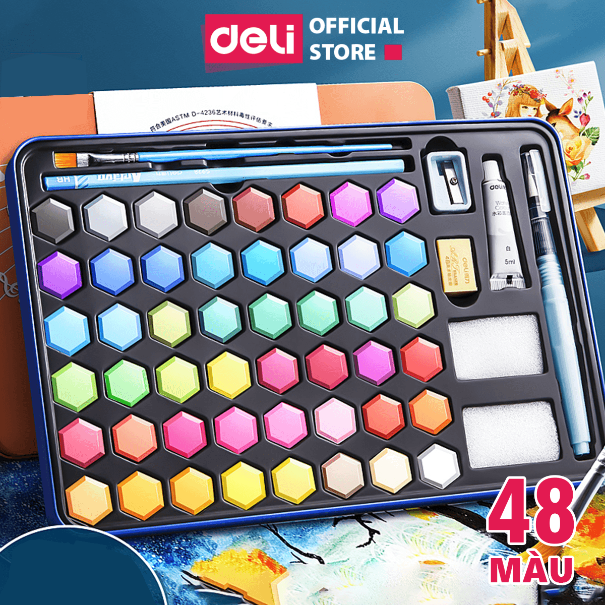 Bộ Màu Nước Nen Water Color Cao Cấp 24 36 48 Màu Tặng Bút Lông Nước Mút Co Tây But Chi Got Mau Trăng Deli Chuyên Dùng Cho Học Sinh Sinh Viên Vẽ Mi Thuât Chuyên Nghiệp Ô tô ong 73936 36 mau