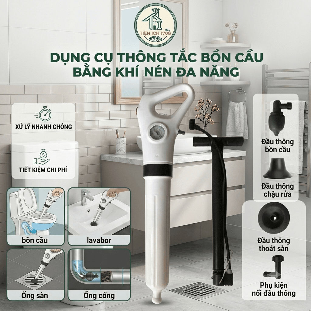 Dụng cụ thông tắc bồn cầu cống bằng khi nén áp lực siêu mạnh